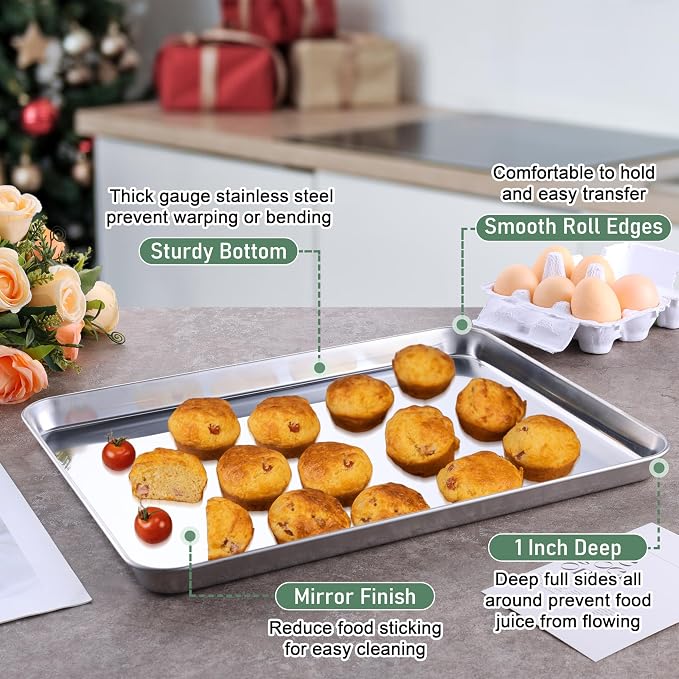 Homikit Baking Sheet with Wire Rack Set, Nonstick Jelly Roll Pan Baking Tray - Image 3