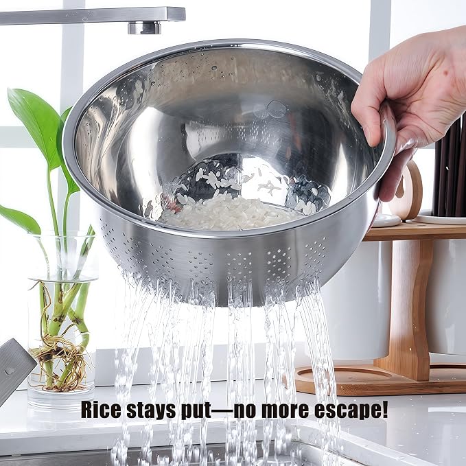 Rice Washer Strainer Bowl, Stainless Steel Quinoa Washing Bowl - Image 3