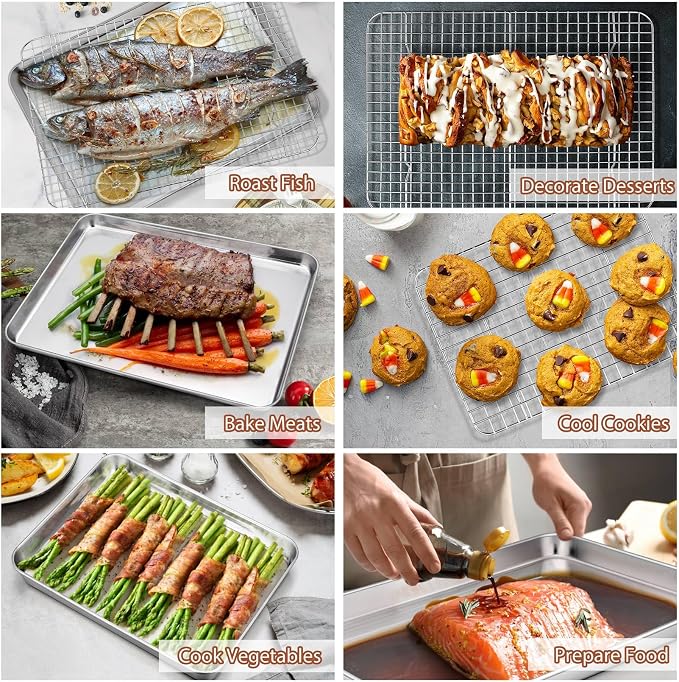 P&P CHEF 17.5 + 16 + 10.4 Inch Baking Sheet and Rack Set, Stainless Steel - Image 5