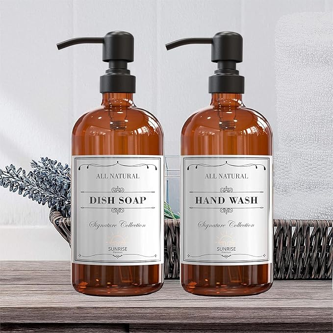 Sunrise Premium 4 Pack Amber Glass Soap Dispenser 16 OZ - Image 6