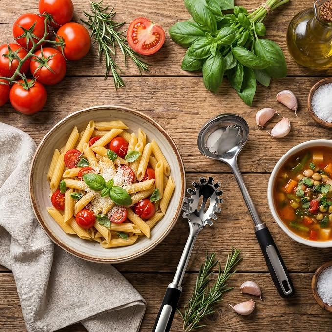 Stainless Steel Ladle and Pasta Server Set, Food-Grade Thickened Metal Soup - Image 2
