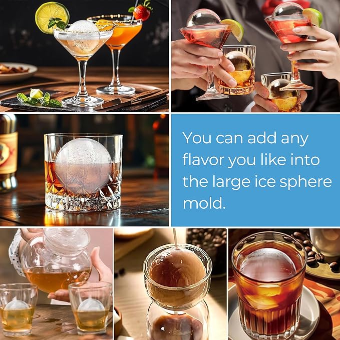 Silicone Ice Ball Mold with Lid, 4 Pack – 2.5 Inch Large Sphere Round Ice Maker - Image 8