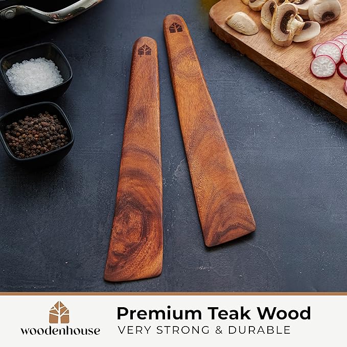 Wooden Spatula for Cooking Set of 2-12 Inch Teak Spatula for Non Stick Frying - Image 2