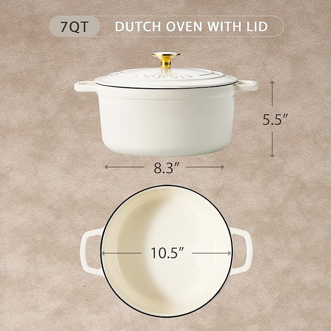 CAROTE 7QT Enameled Cast Iron Dutch Oven Pot - Image 2