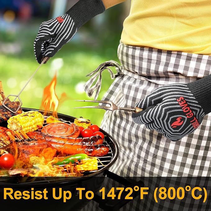 QUWIN BBQ Gloves, Oven Gloves 1472℉ Extreme Heat Resistant, Grilling Gloves - Image 2