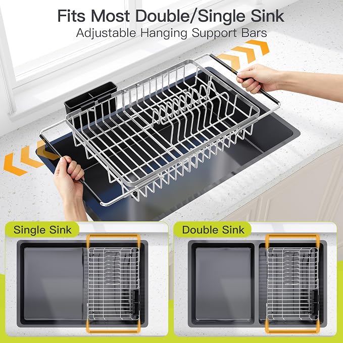 Expandable Stainless Steel Dish Drying Rack Over The Sink - Image 3