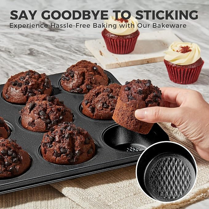 HONGBAKE 9-Piece Baking Pans Set Nonstick, Stackable Non Toxic Bakeware Sets - Image 7