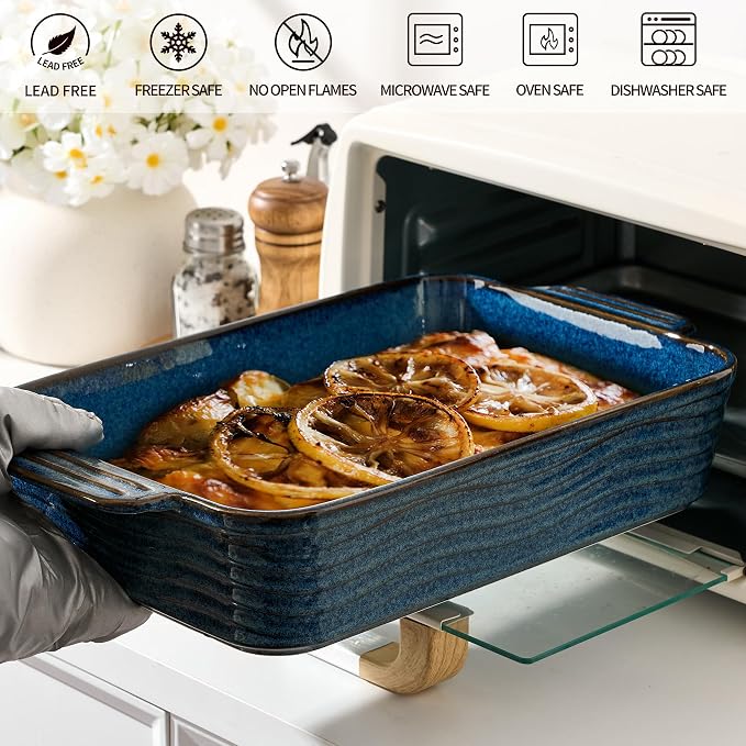 Kiln-Transformed Blue Ceramic Baking Dish Set of 3, Casserole Dishes - Image 6