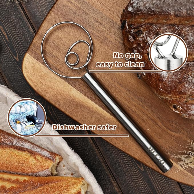 Jillmo Danish Dough Whisk, 12inch Stainless Steel Bread Whisk - Image 5