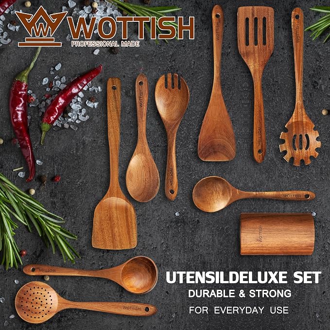 Wooden Spoons for Cooking, Wooden Cooking Utensil Set, 10-Piece Wooden Kitchen - Image 2