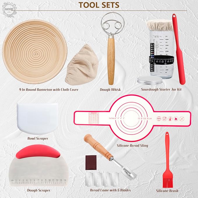 Complete Sourdough Starter Kit, Sourdough Bread Baking Supplies, Banneton Bread - Image 8