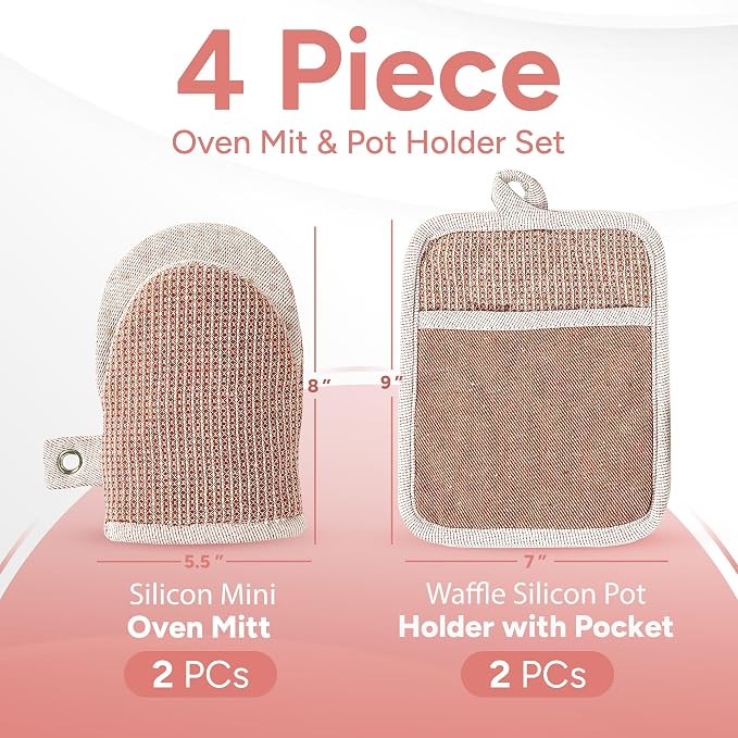 Casa Platino Cute Oven Mitts & Pot Holders, 4-Piece – Oven Mitts Heat Resistant - Image 2