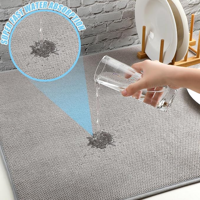 Hushee 2 Pack Extra Large Dish Drying Mat Microfiber Absorbent Dish Drying Pad - Image 3