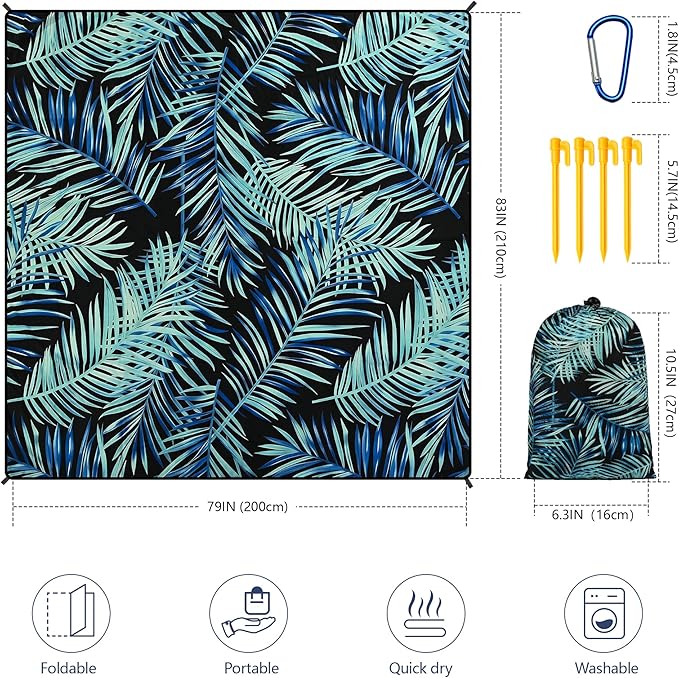 WIWIGO Beach Blanket Waterproof Sandproof Beach Mat 79" X 83"/10'x9'for 2-8 - Image 2
