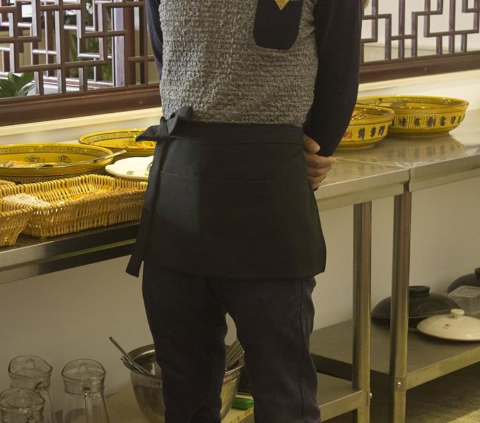 Resist water 3 big Pockets Waist Server Apron Kitchen Restaurant Unisex Half - Image 3
