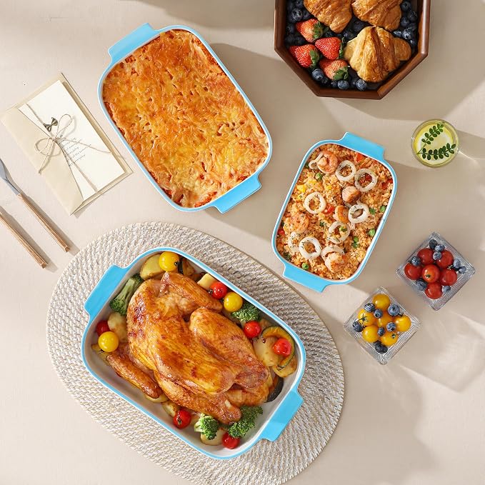 MALACASA Casserole Dishes for Oven, Ceramic Baking Dishes Set of 3, Rectangular - Image 6