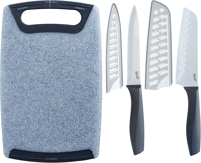 Glad Knife Set with Cutting Board, 5 Pieces | Sharp Santoku and Utility Knives by GladTrashFoodStorage