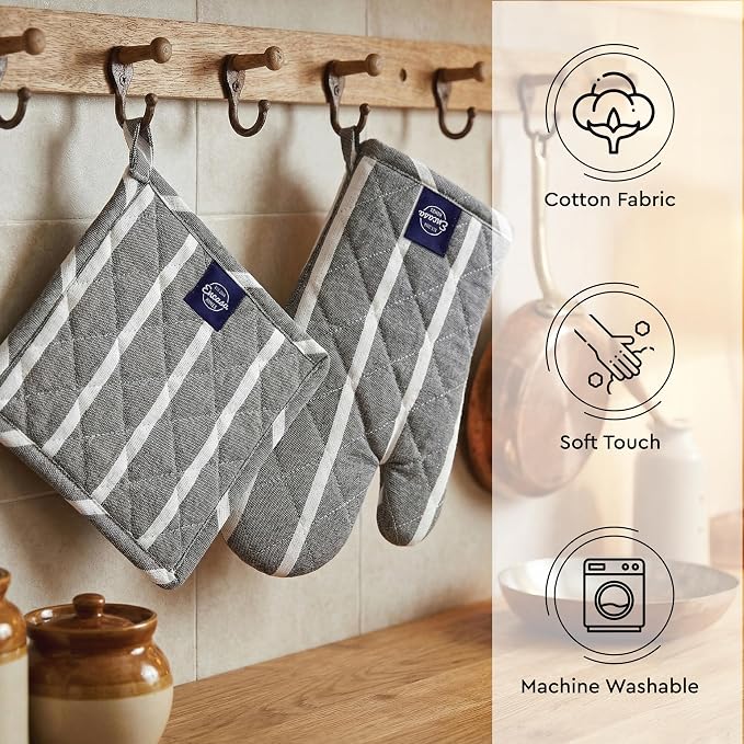 Encasa XO Heat Resistant 100% Cotton Oven Glove & Potholder Set - Image 3