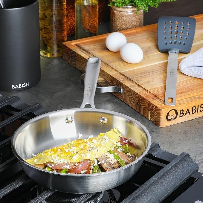 Babish 8 Inch Stainless Steel Triply Professional Grade Fry Pan - Image 6