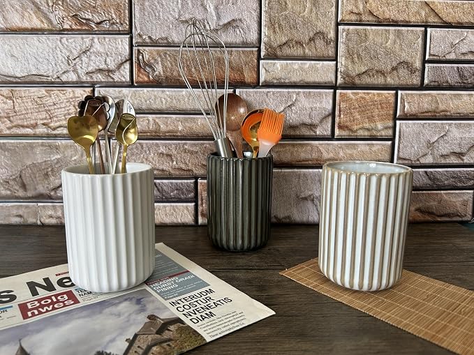 TOPYOKK Stoneware Coffee Bar Utensil Holder Tea & Coffee Spoon & Stirrer Holder - Image 3