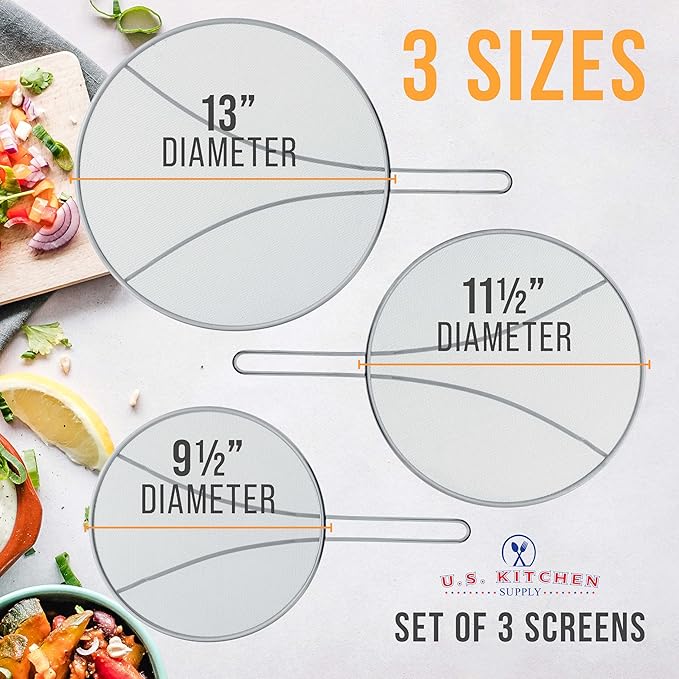U.S. Kitchen Supply Set of 3 Stainless Steel Splatter Screen - Image 3