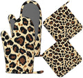 Leopard Print Oven Mitts and Pot Holders Sets of 4, Heat Resistant Silicone by Unknown
