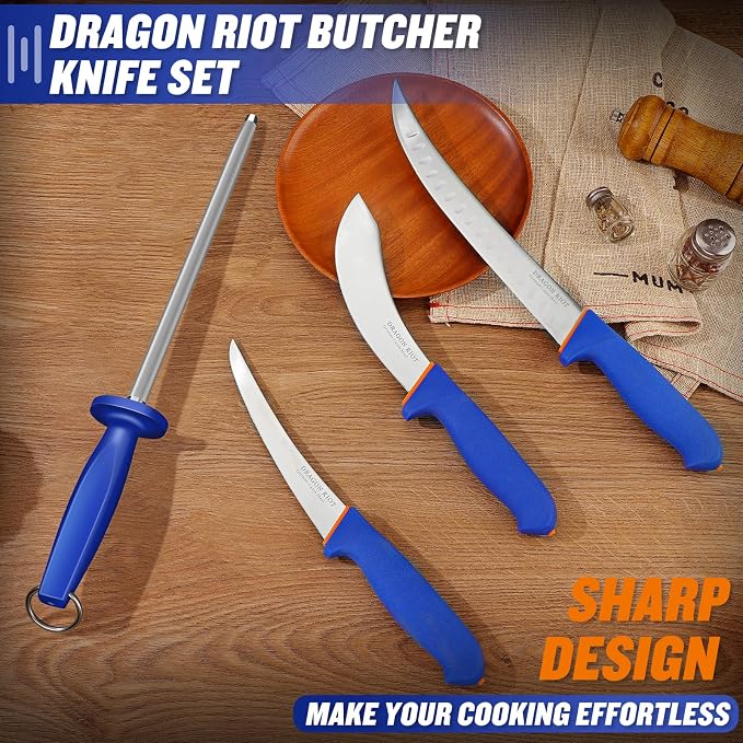 DRAGON RIOT 4 Piece Butcher Knife Set Brisket Trimming Set Include 6" Boning - Image 3