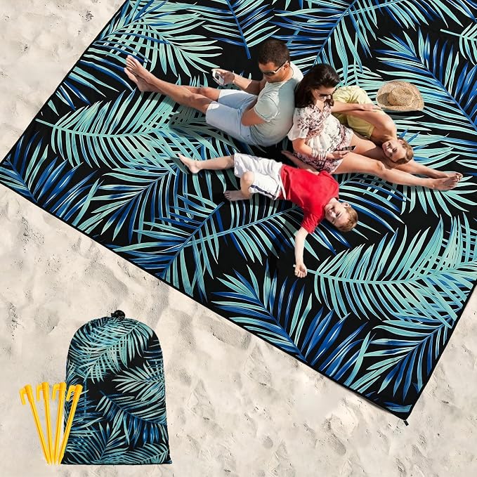 WIWIGO Beach Blanket Waterproof Sandproof Beach Mat 79" X 83"/10'x9'for 2-8 - Image 6