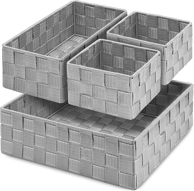 Posprica Drawer Organizer Bins, Woven Strap Storage Box Cube Basket Containers by Posprica