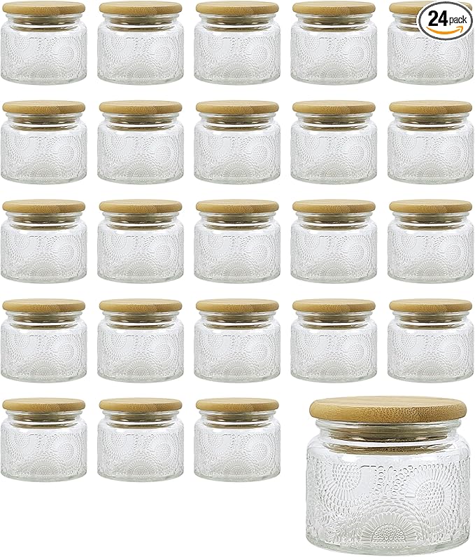 4 oz Mini Glass Jars with Airtight Bamboo Lids 24 pack, Decorative Small Food by LINGSHINE