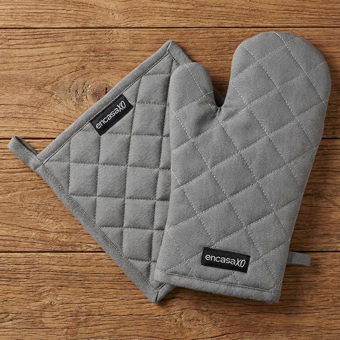 Encasa XO Heat Resistant 100% Cotton Oven Glove & Potholder Set by EncasaXO