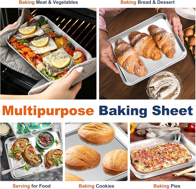 P&P CHEF 10.5 Inch Baking Cookie Sheet, Oven Pan Tray Stainless Steel Sheet Pan - Image 7