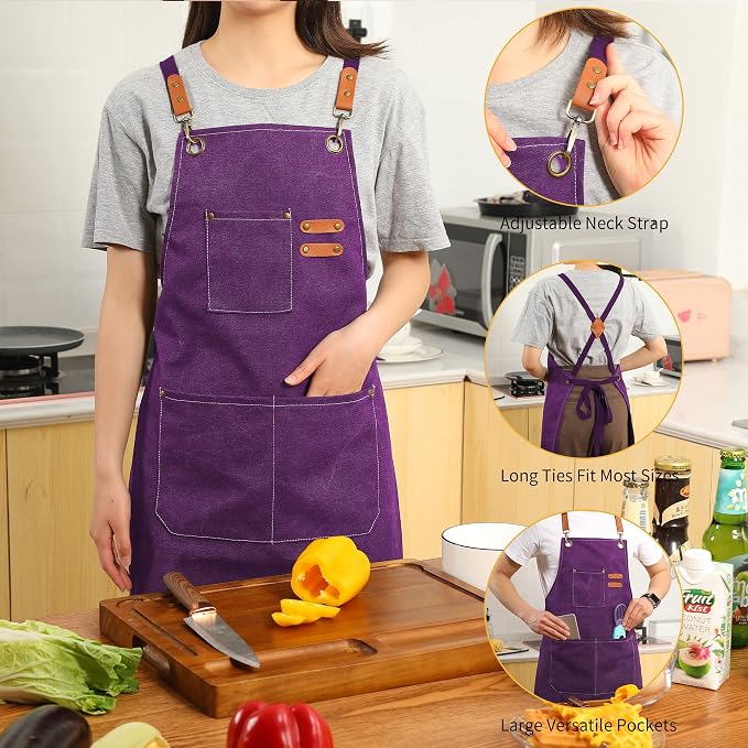 Tosewever Canvas Cross Back Chef Cotton Aprons - Image 4
