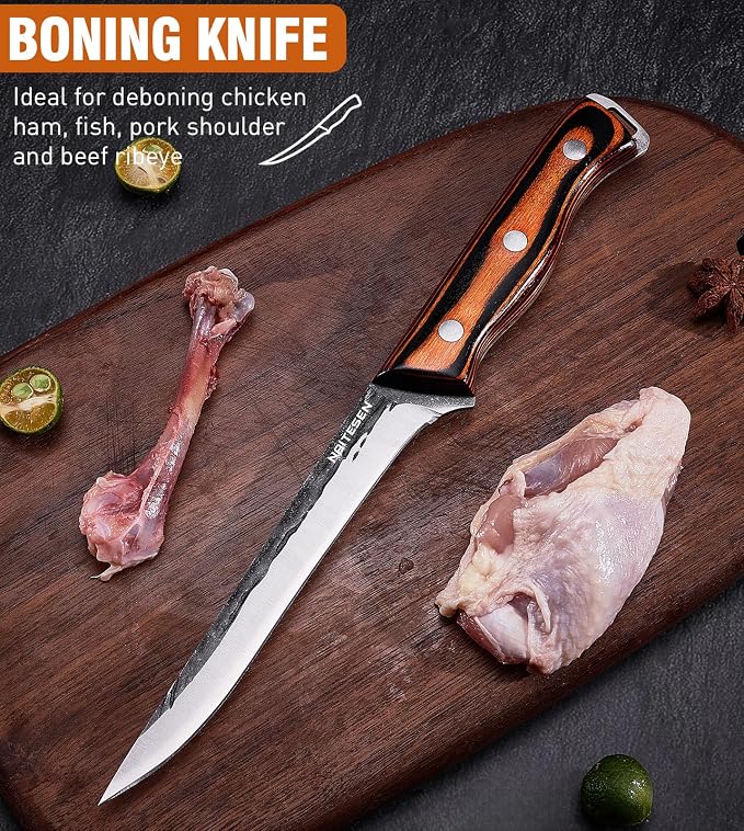 Naitesen 4PCS Hand Forged Butcher Knife and Kitchen Knife 2 in 1 Set, Heavy - Image 5