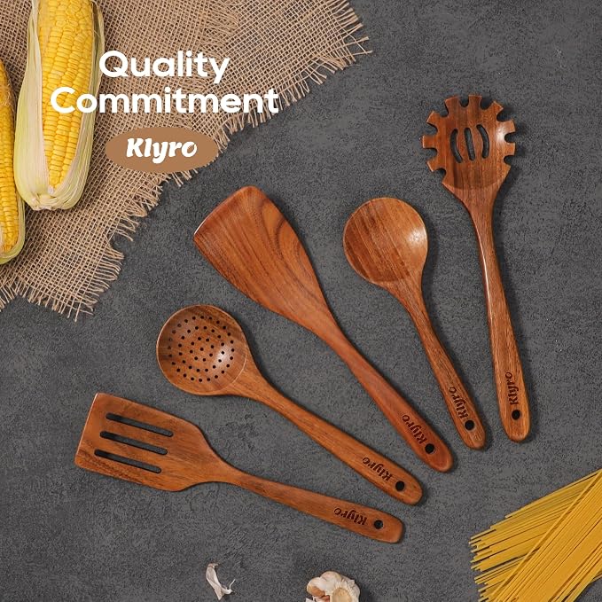 Teak Kitchen Utensils Set, 5 Piece Premium Wooden Cooking Utensils Set - Image 7