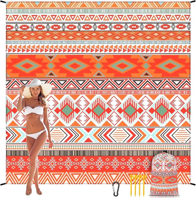 WIWIGO Beach Blanket Waterproof Sandproof Beach Mat 79" X 83"/10'x9'for 2-8 by WIWIGO
