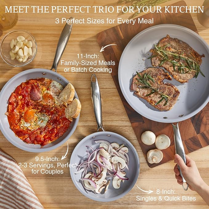 KITEXPERT Non Stick Frying Pans Set, Titanium Ceramic Pan Skillet Set Non Toxic - Image 2