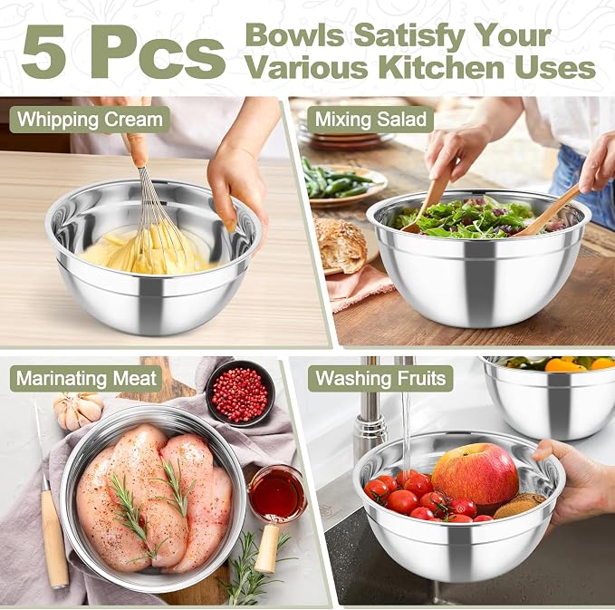 TeamFar Mixing Bowls, Stainless Steel Salad Serving Bowl - Image 7