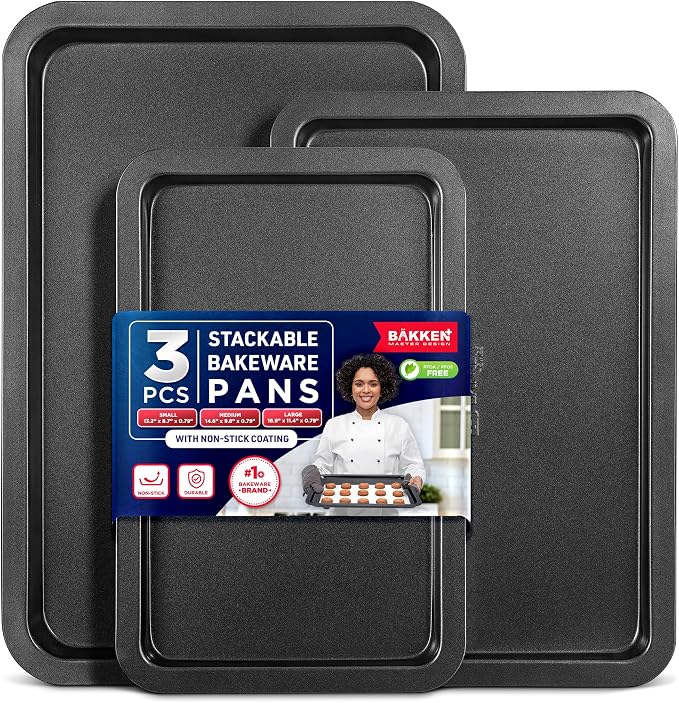 3 Piece Set Nonstick Carbon Steel Oven Bakeware -Professional Quality Kitchen by Unknown