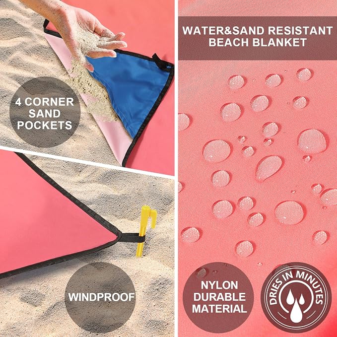 WIWIGO Beach Blanket Waterproof Sandproof Beach Mat 79" X 83"/10'x9'for 2-8 - Image 4
