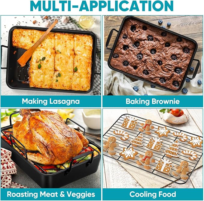 TeamFar Roasting Pan, 16’’ Nonstick Deep Lasagna Brownie Turkey Pan - Image 7