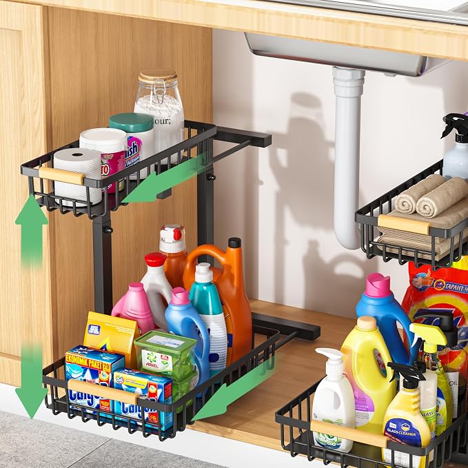 Merrylun Under Sink Organizers, 5 Adjustable Height，Metal Pull Out Under Sink - Image 2