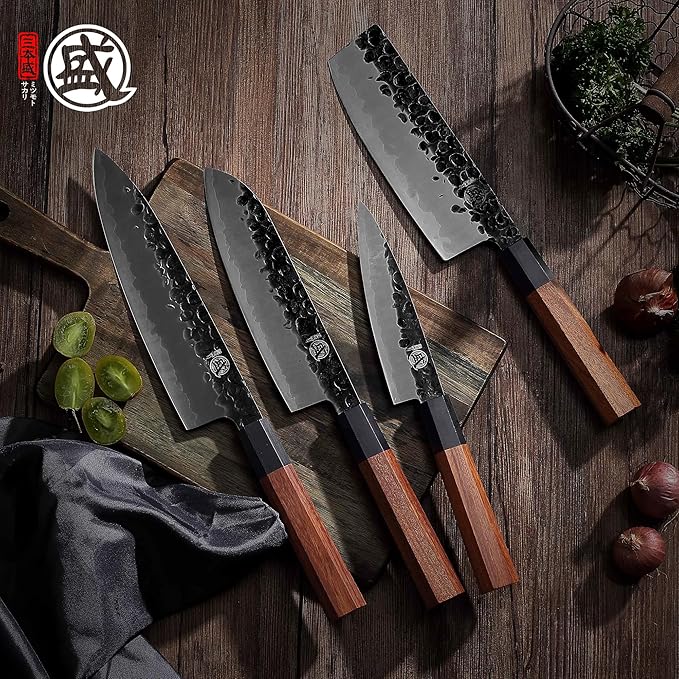 MITSUMOTO SAKARI Japanese Chef's Knife Set 4 Pcs, Professional Hand Forged - Image 4