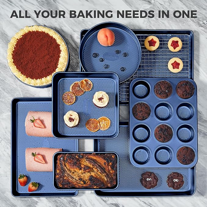 HONGBAKE 9-Piece Baking Pans Set Nonstick, Stackable Non Toxic Bakeware Sets - Image 4