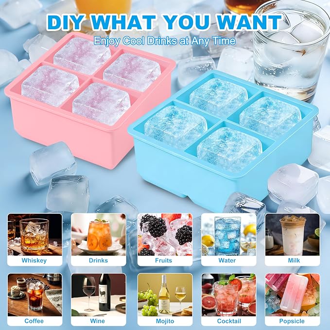 Large Silicone Ice Cube Tray 2Pack, Easy Release 2" Big Ice Cubes, Leak Proof - Image 3