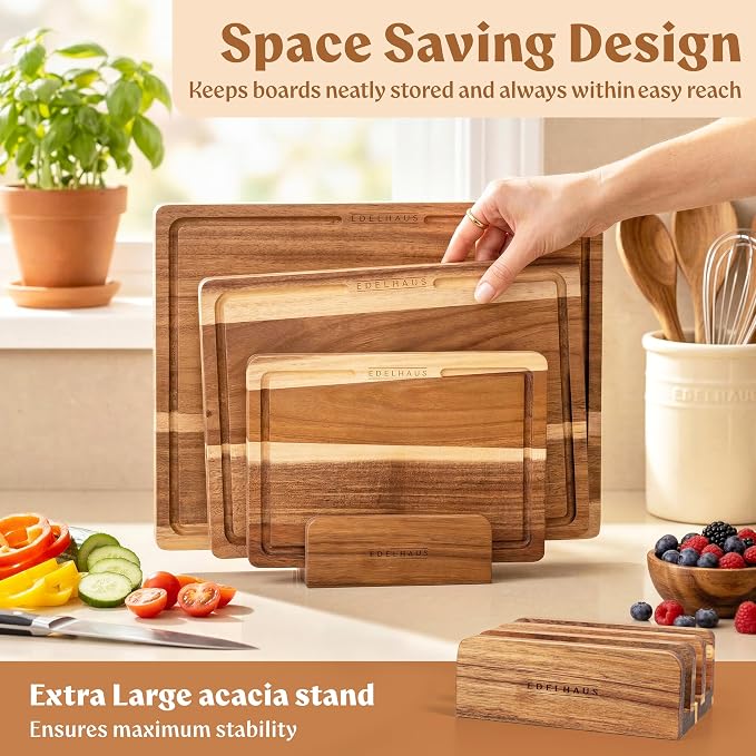 Acacia Wood Cutting Board for Kitchen, Non-Toxic Cutting Board Set of 3 - Image 7