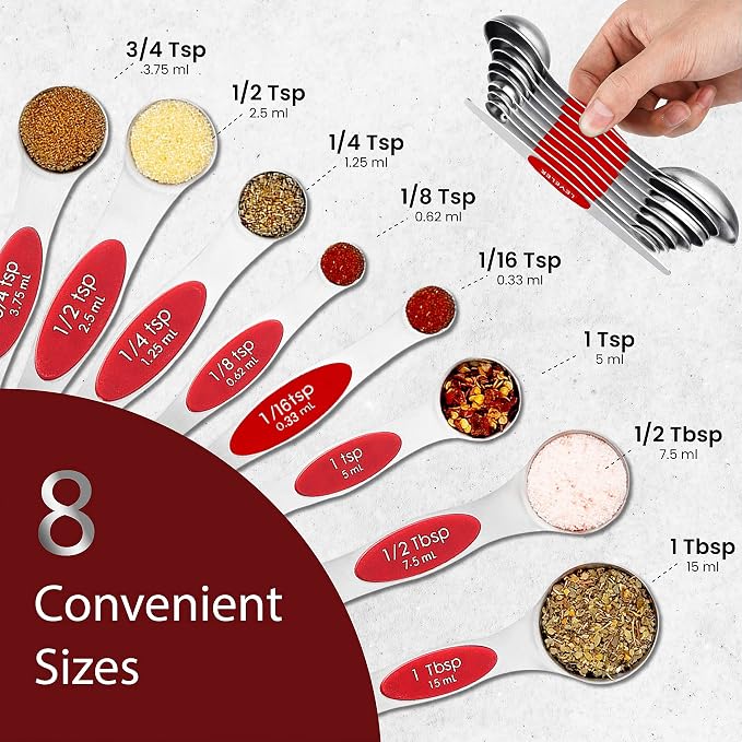 Magnetic Measuring Spoons Set of 9 Stainless Steel Dual-Sided Stackable - Image 7