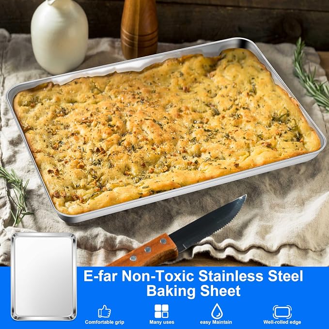 E-far Large Baking Sheets Set of 4, 20”x14” Stainless Steel Cookie Sheet Pans - Image 3