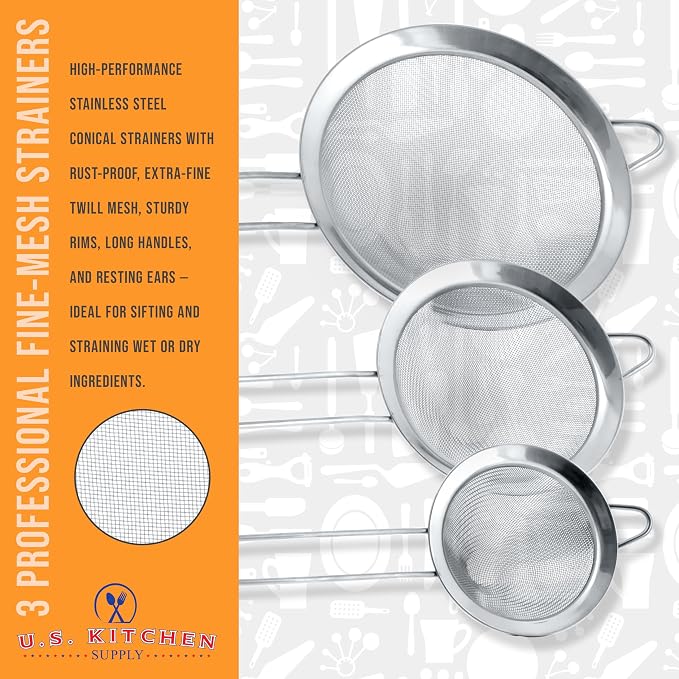 U.S. Kitchen Supply Set of 3 Stainless Steel Conical Strainers - Image 6