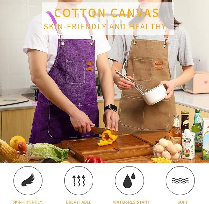 Tosewever Canvas Cross Back Chef Cotton Aprons - Image 7
